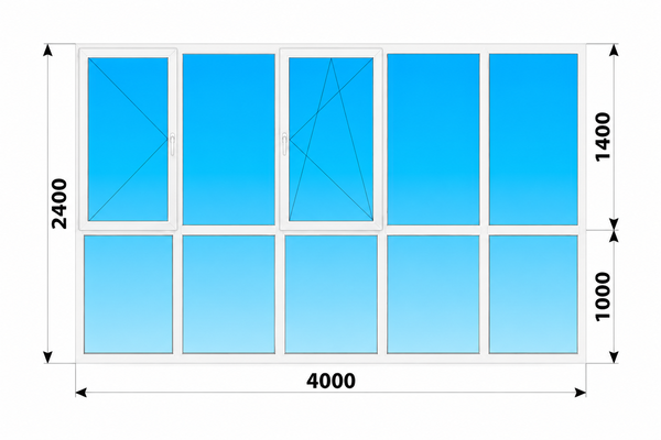 Теплое пластиковое панорамное остекление 4000x2400