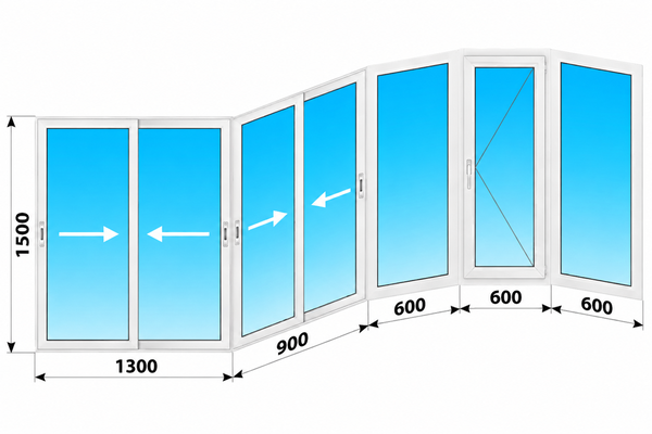 Раздвижное алюминиевое остекление балкона П-3М 4000x1500
