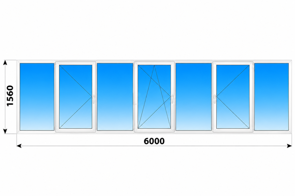 Теплое пластиковое остекление лоджии Башня Вулыха 6000x1560
