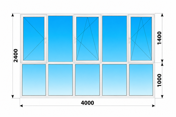 Теплое пластиковое французское остекление 4000x2400