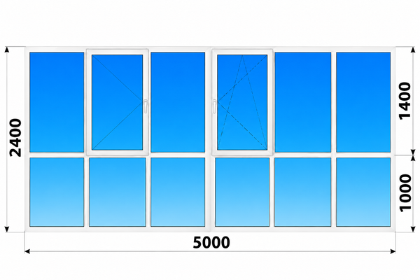 Теплое пластиковое французское остекление 5000x2400 №2