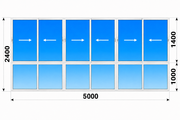 Французское раздвижное алюминиевое остекление 5000x2400 