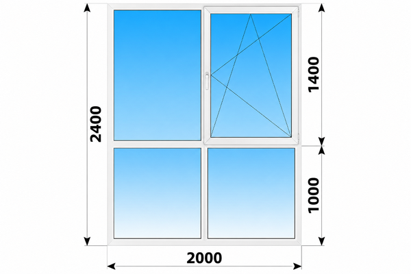 Теплое пластиковое французское остекление 2000x2400