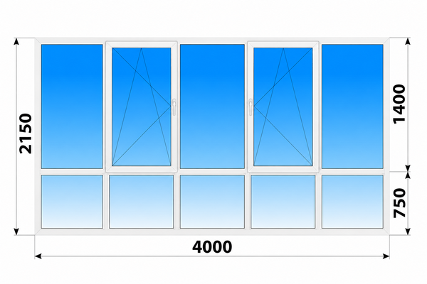 Теплое пластиковое французское остекление 4000x2150