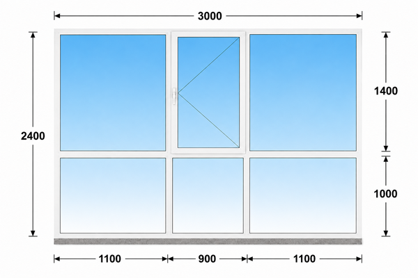 Теплое пластиковое французское остекление 3000x2400 №3