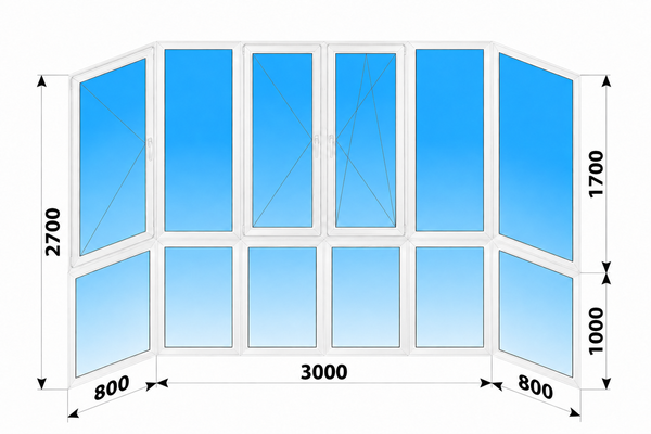 Теплое пластиковое французское остекление балкона 4600x2700